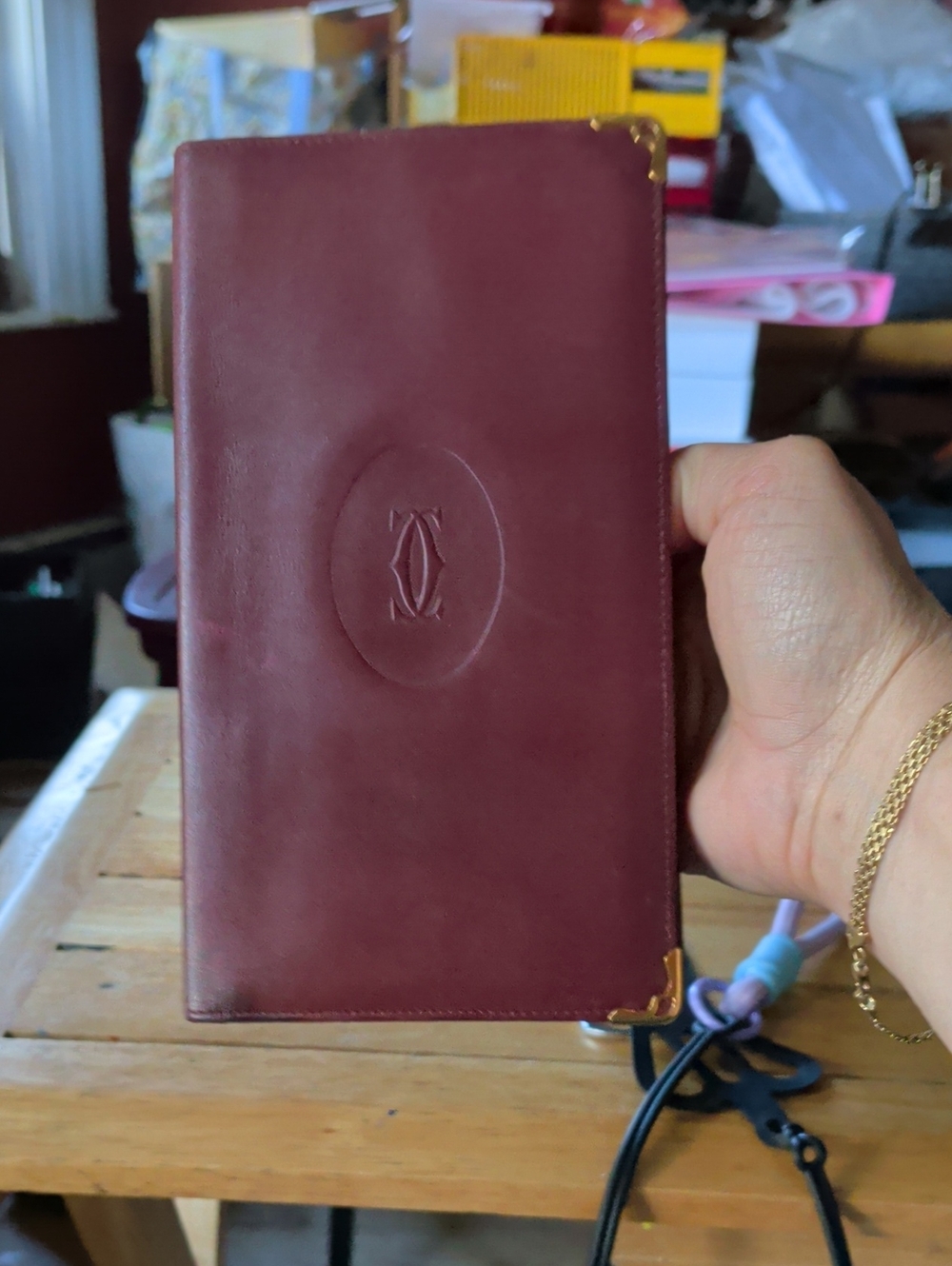 Cartier Burgundy Leather Long Wallet with Embossed Logo